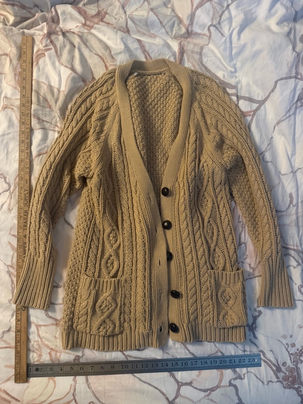 Chunky Cable Knit Button Cardigan - Beige
